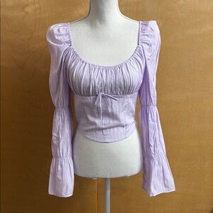 NWOT Freshman 1996 Purple Striped Cropped Puff Sleeve Peasant Top Size S